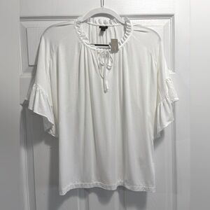 NWT J.Crew Ruffle Tie Neck White Short Sleeve Oversized Top Size Small Brand New